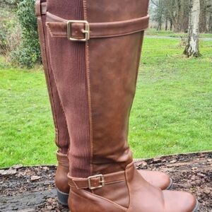 New Look Chestnut Brown Over-the-Knee Stretch Riding Boots